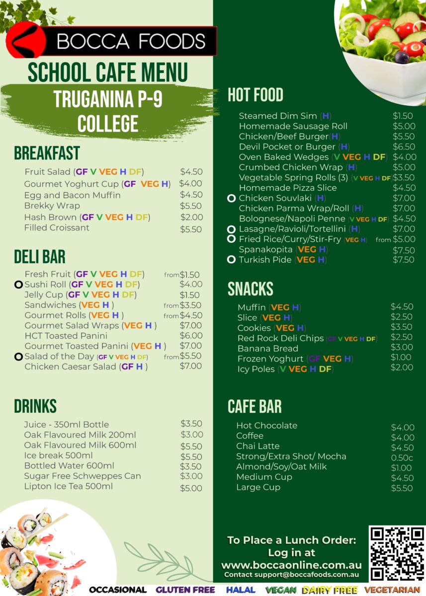 Truganina P 9 College Menu 2026