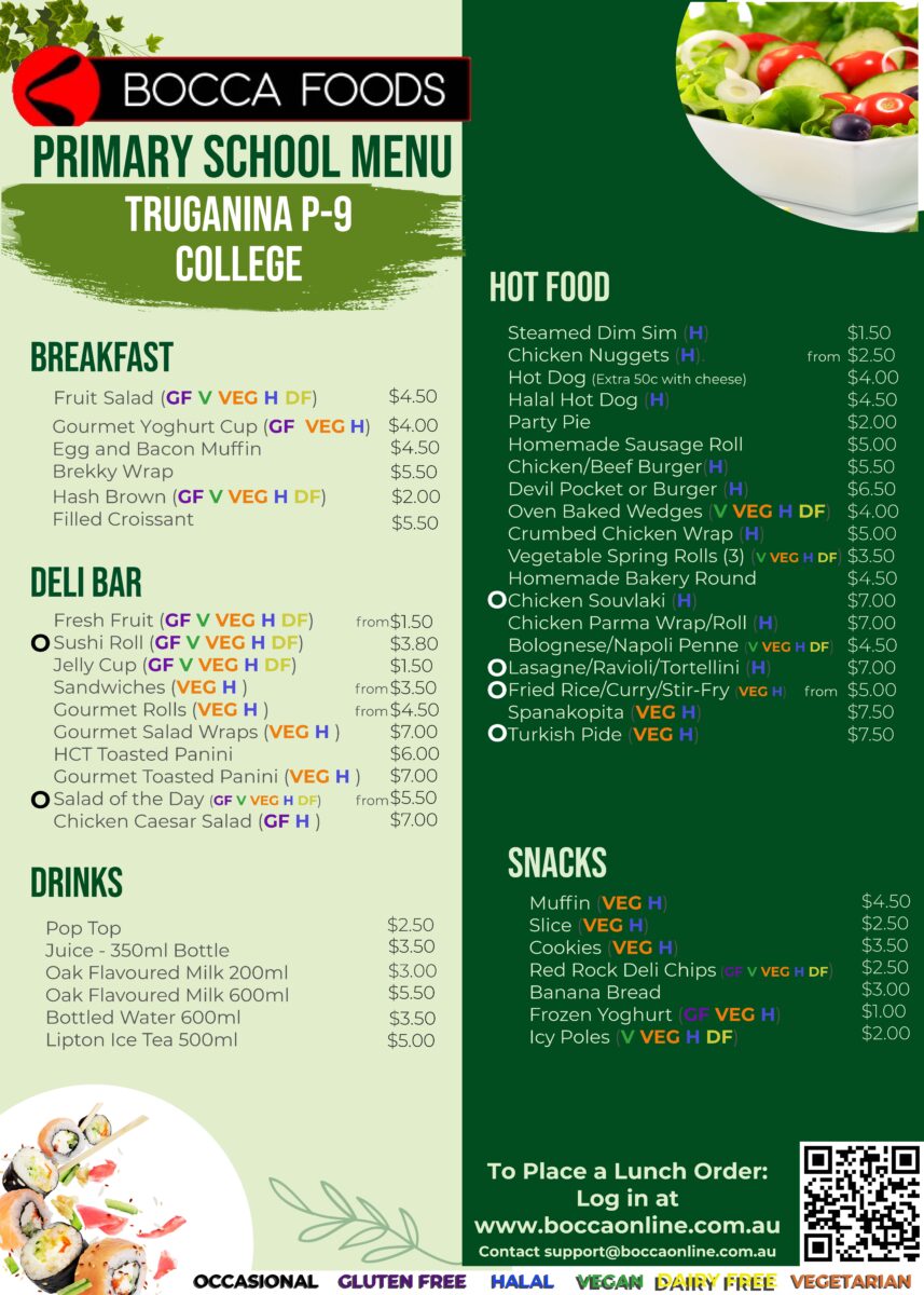 Truganina P 9 College Primary Menu 2026